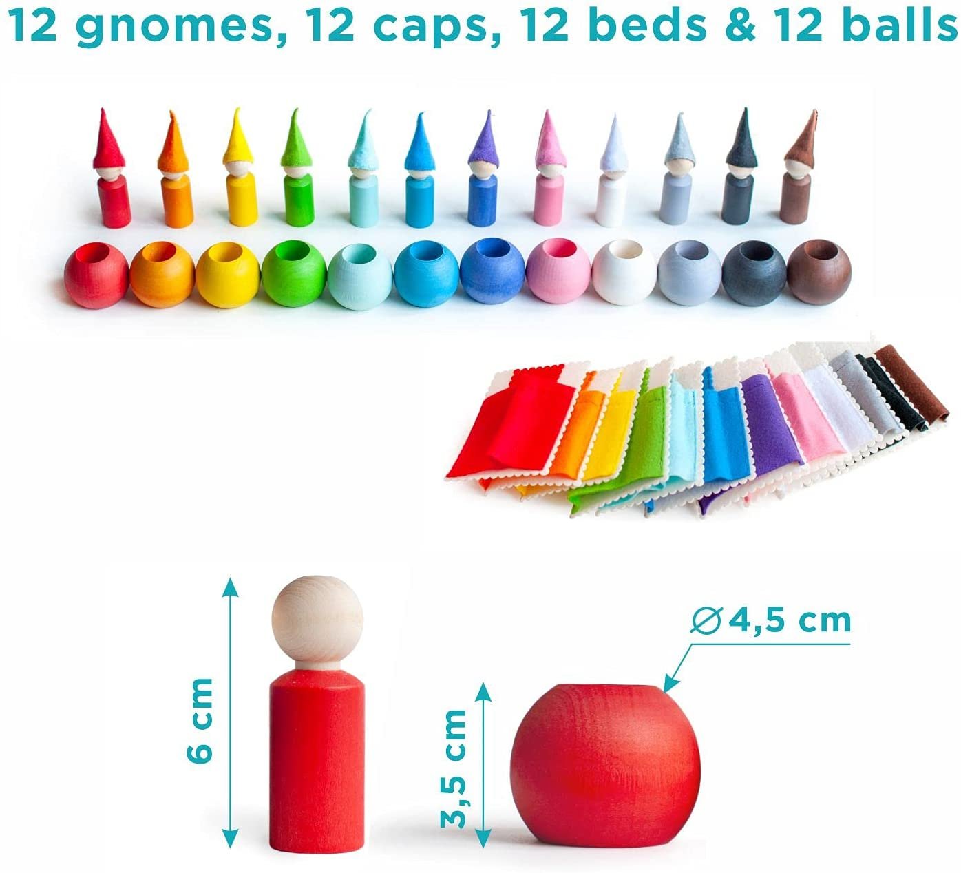 Peg Dolls with Hats and Beds in Balls 12 Gnomes 60 mm