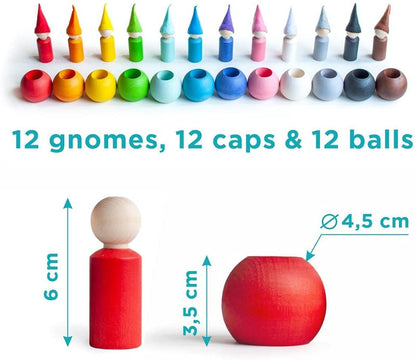 Ulanik Peg Dolls in Balls with Hats Toddler Montessori Toys for 3+ Wooden Waldorf Dolls for Learning Color Sorting and Counting