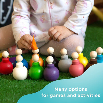 Ulanik Peg Dolls in Balls with Hats Toddler Montessori Toys for 3+ Wooden Waldorf Dolls for Learning Color Sorting and Counting