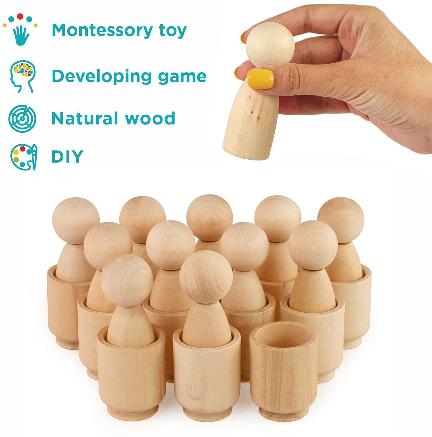 DIY Unpainted Peg Dolls in Cups 12 Gnomes 85 mm