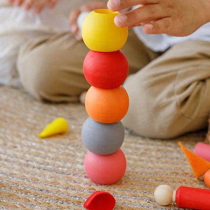 Ulanik Peg Dolls in Balls with Hats Toddler Montessori Toys for 3+ Wooden Waldorf Dolls for Learning Color Sorting and Counting