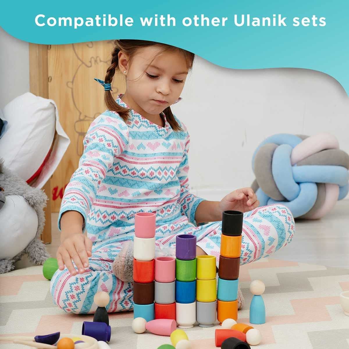 Ulanik Balls in Cups Medium Toddler Montessori Toys for 1+ Year Old Wooden Matching Games for Learning Color Sorting & Counting