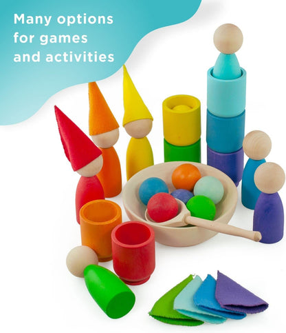 Rainbow Peg Dolls and Balls in Cups 7 Balls 30 mm