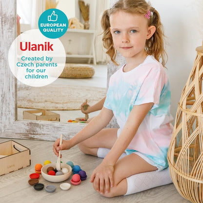 Ulanik Balls on Plates Toddler Montessori Toys for 1+ Wooden Matching Game for Learning Color Sorting and Counting
