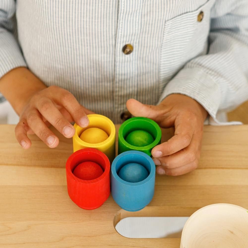 Ulanik Balls in Cups Starter Kit Toddler Montessori Toys for 1+ Wooden Matching Game for Learning Color Sorting and Counting
