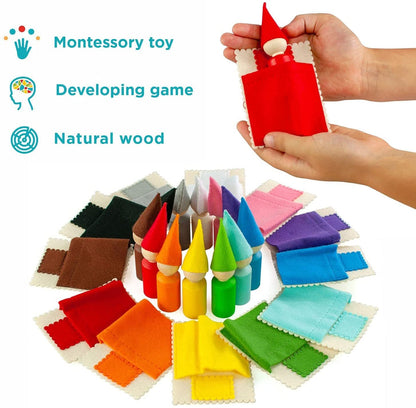 Ulanik Peg Dolls with Hats and Beds Toddler Montessori Toys for 3+ Wooden Waldorf Dolls for Learning Color Sorting and Counting